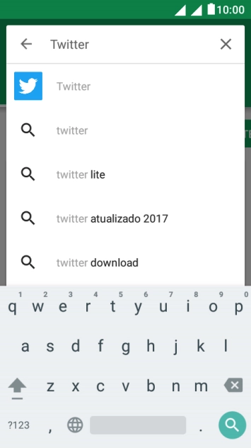 Digite Twitter e pressione o ícone de busca. Digite Twitter e pressione o ícone de busca.