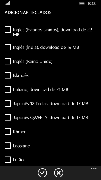 Pressione o idioma desejado para adicioná-lo. Pressione o idioma desejado para adicioná-lo.