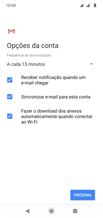 Se a tela mostrar essa imagem, sua conta foi reconhecida e configurada automaticamente. Siga as instruções da tela para inserir mais informações e finalizar a configuração. Se a tela mostrar essa imagem, sua conta foi reconhecida e configurada automaticamente. Siga as instruções da tela para inserir mais informações e finalizar a configuração.