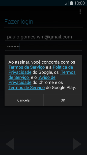 Pressione OK, e siga as indicações da tela para selecionar as configurações da sua conta Google. Pressione OK, e siga as indicações da tela para selecionar as configurações da sua conta Google.