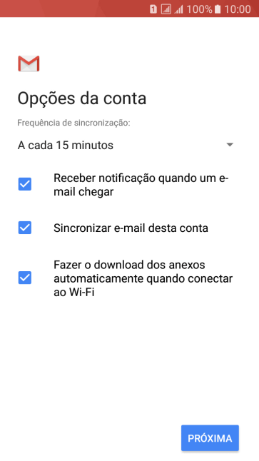 Se a tela mostrar essa imagem, sua conta foi reconhecida e configurada automaticamente. Siga as instruções da tela para inserir mais informações e finalizar a configuração. Se a tela mostrar essa imagem, sua conta foi reconhecida e configurada automaticamente. Siga as instruções da tela para inserir mais informações e finalizar a configuração.