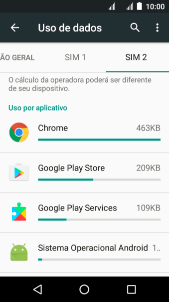 O uso de dados para cada aplicativo é mostrado em Uso por aplicativo. O uso de dados para cada aplicativo é mostrado em Uso por aplicativo.