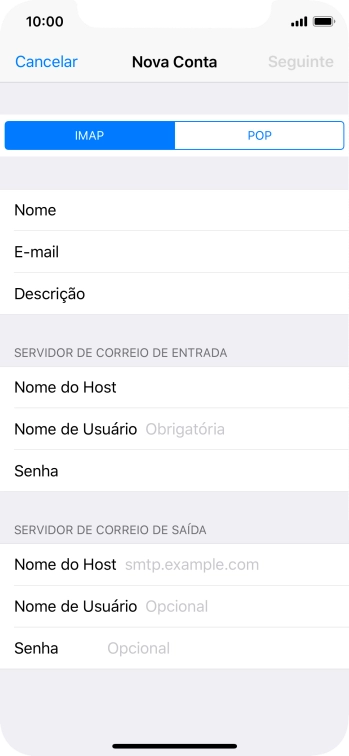 Pressione Nome de Usuário, e digite o nome de usuário da sua conta e-mail. Pressione Nome de Usuário, e digite o nome de usuário da sua conta e-mail.