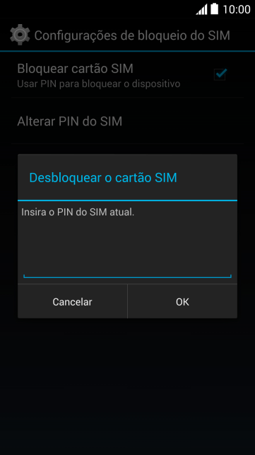 Digite um código PIN de quatro cifras e pressione OK. O código PIN padrão é 1010. Digite um código PIN de quatro cifras e pressione OK. O código PIN padrão é 1010.
