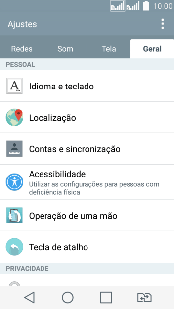 Pressione Contas e sincronização. Pressione Contas e sincronização.
