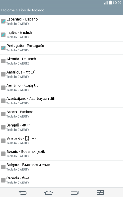 Pressione o idioma desejado para adicioná-lo. Pressione o idioma desejado para adicioná-lo.