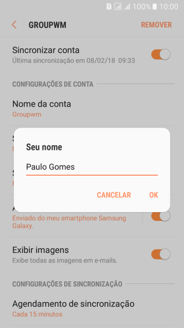 Digite o nome do remetente, e pressione OK. Digite o nome do remetente, e pressione OK.