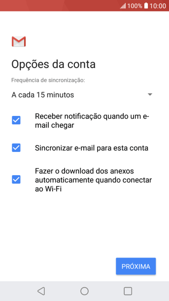 Se a tela mostrar essa imagem, sua conta foi reconhecida e configurada automaticamente. Siga as instruções da tela para inserir mais informações e finalizar a configuração. Se a tela mostrar essa imagem, sua conta foi reconhecida e configurada automaticamente. Siga as instruções da tela para inserir mais informações e finalizar a configuração.
