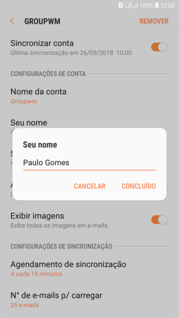 Digite o nome do remetente, e pressione CONCLUÍDO. Digite o nome do remetente, e pressione CONCLUÍDO.