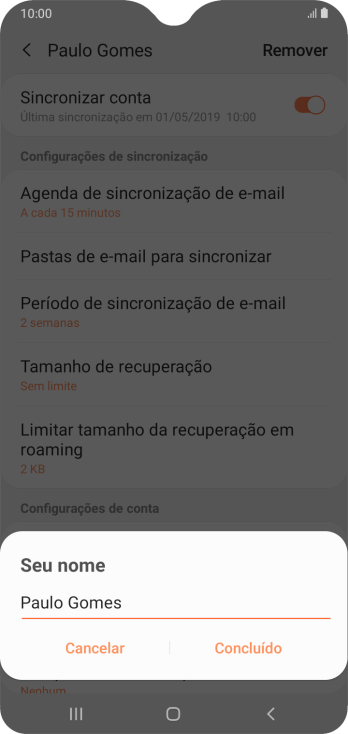 Digite o nome do remetente, e pressione Concluído. Digite o nome do remetente, e pressione Concluído.