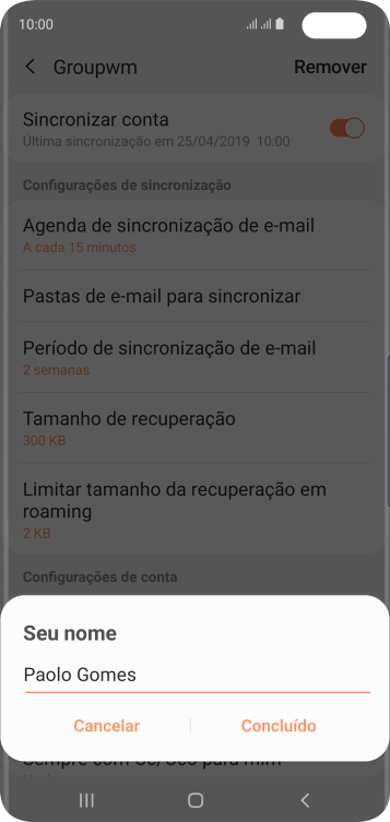 Digite o nome do remetente, e pressione Concluído. Digite o nome do remetente, e pressione Concluído.