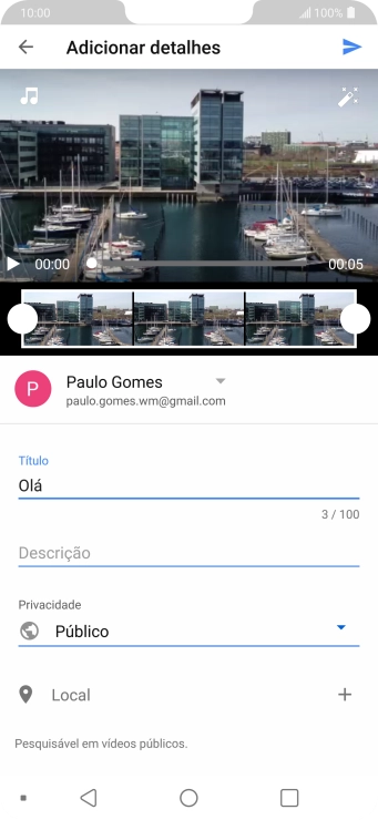 Escreva o texto desejado, e pressione o ícone de upload. Escreva o texto desejado, e pressione o ícone de upload.