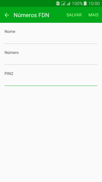 Digite o código PIN2, e pressione SALVAR. Digite o código PIN2, e pressione SALVAR.