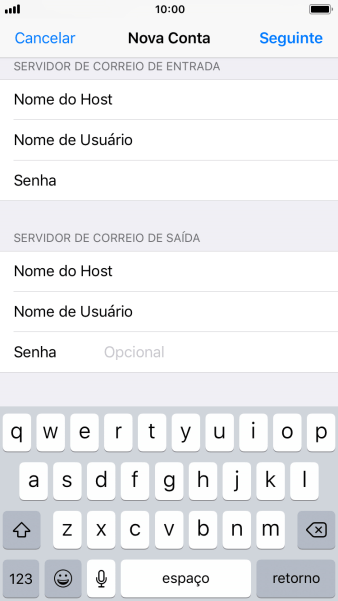 Pressione Senha e digite a senha da sua conta e-mail. Pressione Senha e digite a senha da sua conta e-mail.