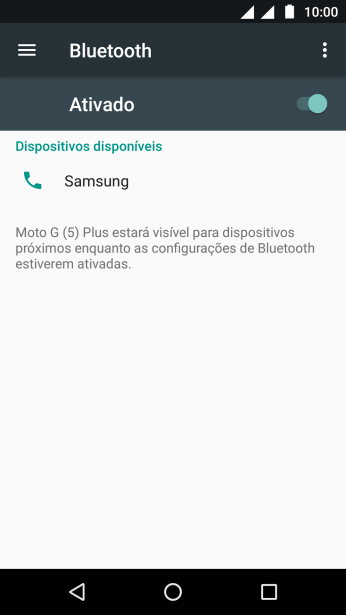 Pressione o dispositivo Bluetooth desejado, e siga as instruções da tela para conectar o dispositivo ao seu celular. Pressione o dispositivo Bluetooth desejado, e siga as instruções da tela para conectar o dispositivo ao seu celular.