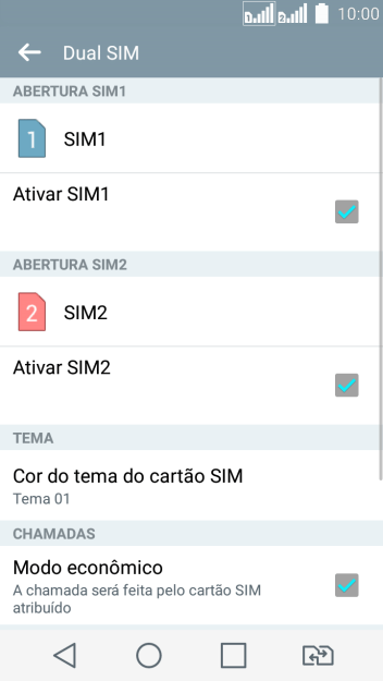 Pressione o campo ao lado do chip desejado para ativar ou desativar a função. Pressione o campo ao lado do chip desejado para ativar ou desativar a função.