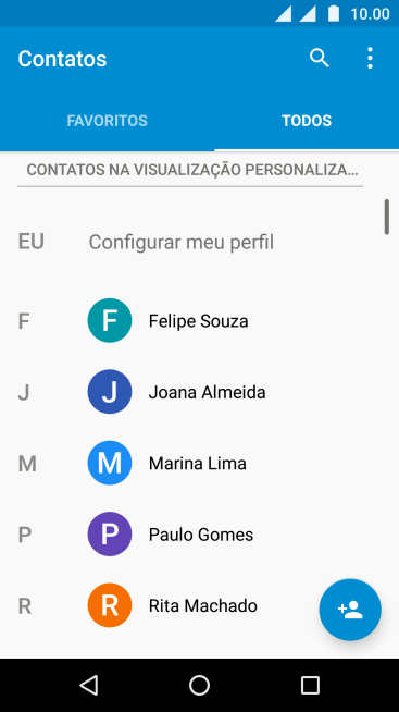 Pressione o ícone de novo contato. Pressione o ícone de novo contato.