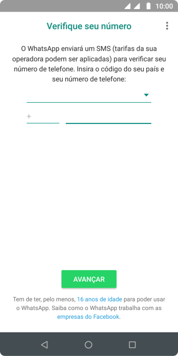 Pressione AVANÇAR. Aguarde até que o celular receba uma SMS para confirmar seu número de telefone. Pressione AVANÇAR. Aguarde até que o celular receba uma SMS para confirmar seu número de telefone.