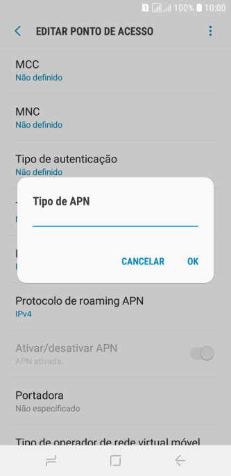 Digite default e pressione OK. Digite default e pressione OK.