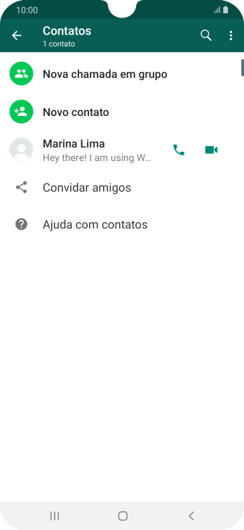 Pressione o ícone de busca, e digite as primeiras letras do nome do contato. Pressione o ícone de busca, e digite as primeiras letras do nome do contato.