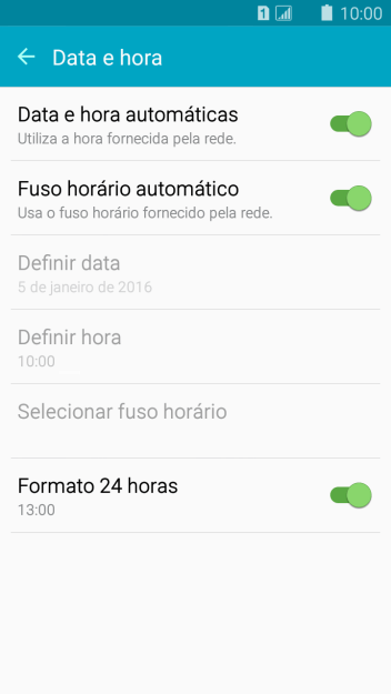 Pressione Fuso horário automático para ativar ou desativar a função. Pressione Fuso horário automático para ativar ou desativar a função.