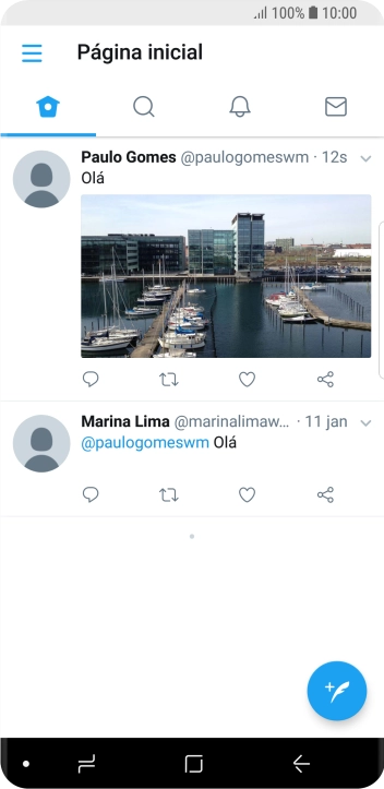 Pressione o ícone de novo tweet. Pressione o ícone de novo tweet.