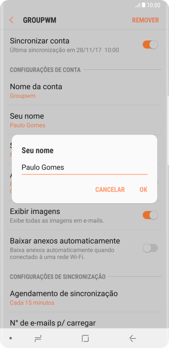 Digite o nome do remetente, e pressione OK. Digite o nome do remetente, e pressione OK.