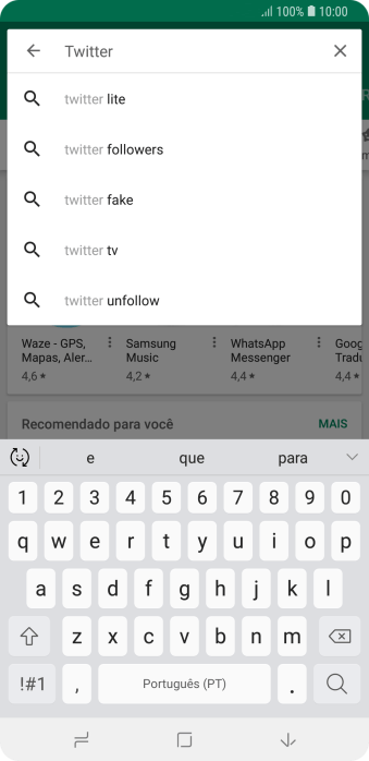 Digite Twitter e pressione o ícone de busca. Digite Twitter e pressione o ícone de busca.