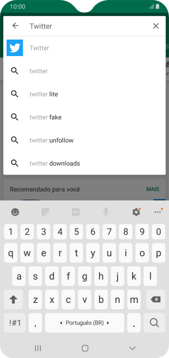 Digite Twitter e pressione o ícone de busca. Digite Twitter e pressione o ícone de busca.