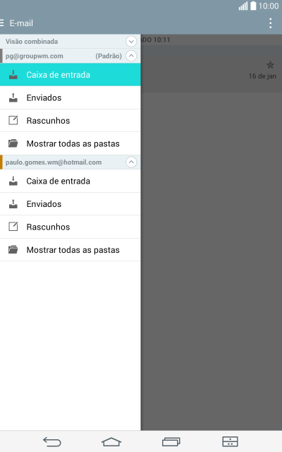 Pressione a caixa de entrada abaixo da conta de e-mail desejada. Pressione a caixa de entrada abaixo da conta de e-mail desejada.