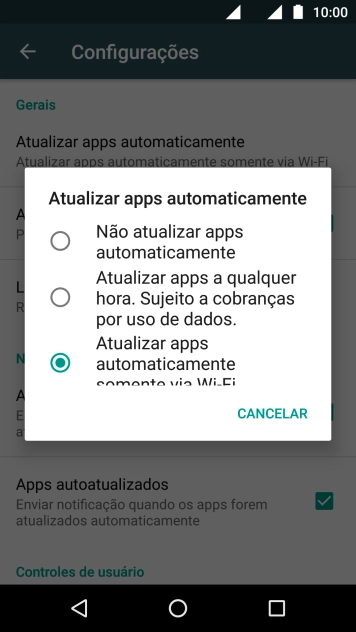 Pressione Não atualizar apps automaticamente para ativar ou desativar a função. Pressione Não atualizar apps automaticamente para ativar ou desativar a função.