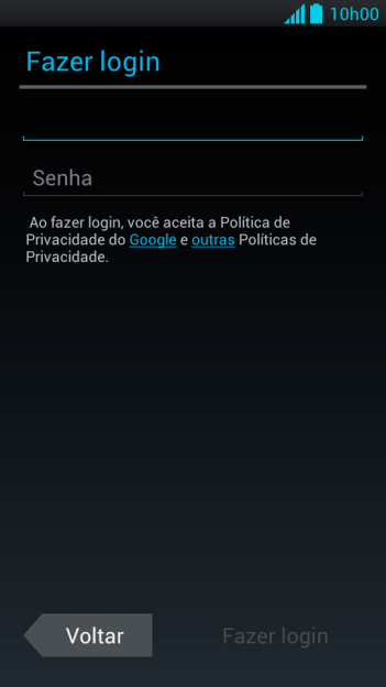 Pressione Senha e digite a senha da sua conta Google. Pressione Senha e digite a senha da sua conta Google.