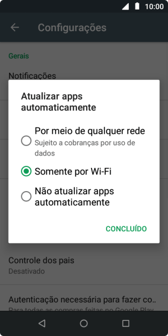 Para ativar a atualização automática de apps via rede celular, você deve pressionar Por meio de qualquer rede. Para ativar a atualização automática de apps via rede celular, você deve pressionar Por meio de qualquer rede.