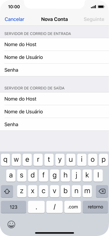 Pressione Nome de Usuário, e digite o nome de usuário da sua conta e-mail. Pressione Nome de Usuário, e digite o nome de usuário da sua conta e-mail.