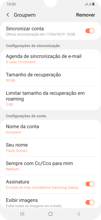 Pressione Nome da conta. Pressione Nome da conta.