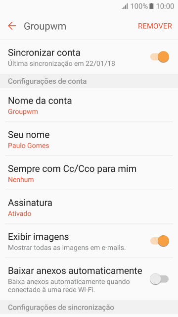 Pressione Nome da conta. Pressione Nome da conta.