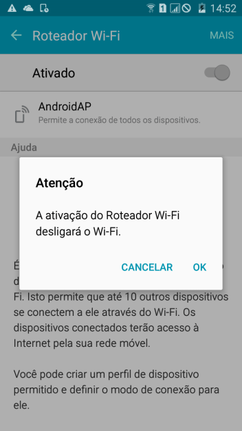 Se o Wi-Fi estiver ativado você deve pressionar OK. Se o Wi-Fi estiver ativado você deve pressionar OK.