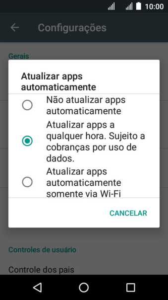Para desativar a atualização automática de apps, você deve pressionar Não atualizar apps automaticamente. Para desativar a atualização automática de apps, você deve pressionar Não atualizar apps automaticamente.
