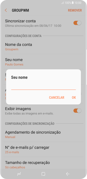 Digite o nome do remetente, e pressione OK. Digite o nome do remetente, e pressione OK.