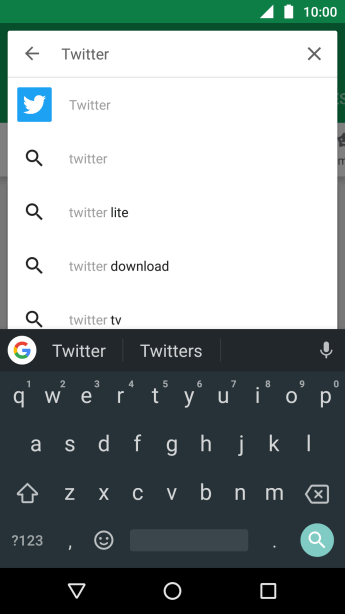 Digite Twitter e pressione o ícone de busca. Digite Twitter e pressione o ícone de busca.