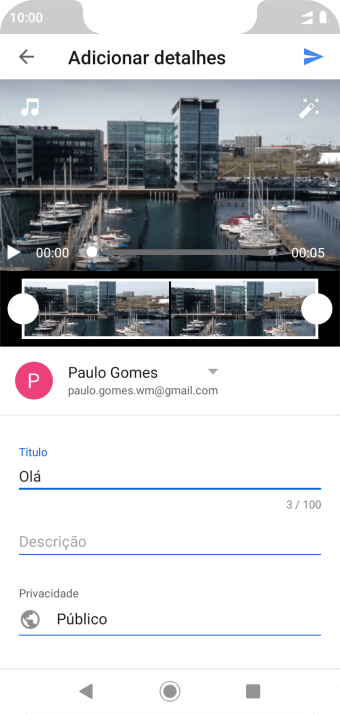 Escreva o texto desejado, e pressione o ícone de upload. Escreva o texto desejado, e pressione o ícone de upload.