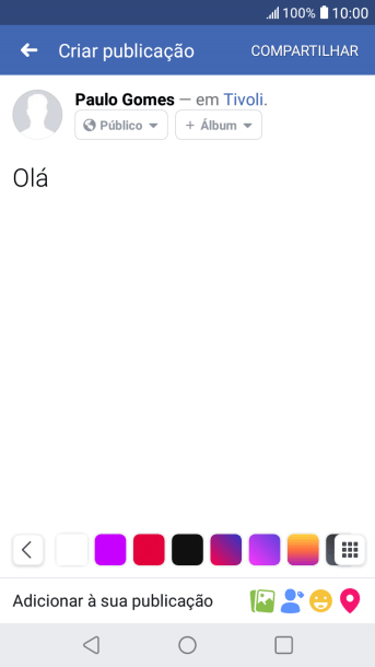 Digite o texto, e pressione COMPARTILHAR. Digite o texto, e pressione COMPARTILHAR.