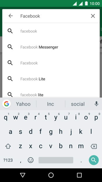 Digite Facebook e pressione o ícone de busca. Digite Facebook e pressione o ícone de busca.