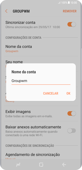 Digite o nome da conta de e-mail, e pressione OK. Digite o nome da conta de e-mail, e pressione OK.