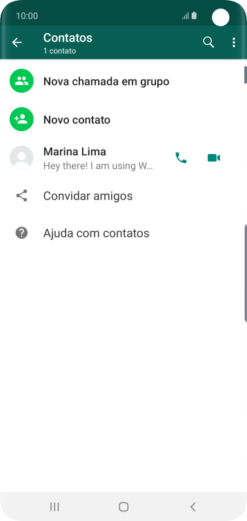 Pressione o ícone de busca, e digite as primeiras letras do nome do contato. Pressione o ícone de busca, e digite as primeiras letras do nome do contato.