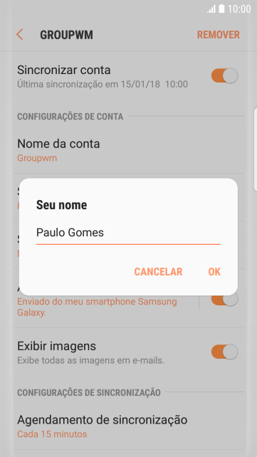 Digite o nome do remetente, e pressione OK. Digite o nome do remetente, e pressione OK.