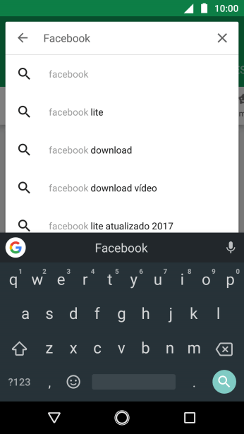 Digite Facebook e pressione o ícone de busca. Digite Facebook e pressione o ícone de busca.