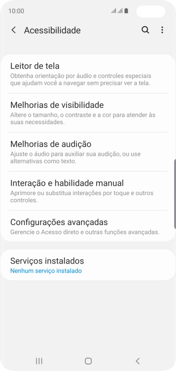 Pressione Serviços instalados. Pressione Serviços instalados.