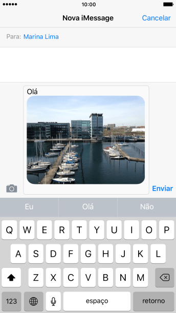 Pressione Enviar, quando você terminar de digitar sua iMessage. Pressione Enviar, quando você terminar de digitar sua iMessage.
