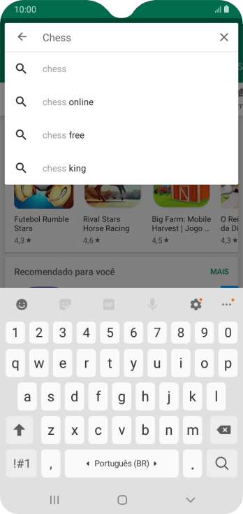 Insira o nome ou assunto do app desejado, e pressione o ícone de busca. Insira o nome ou assunto do app desejado, e pressione o ícone de busca.